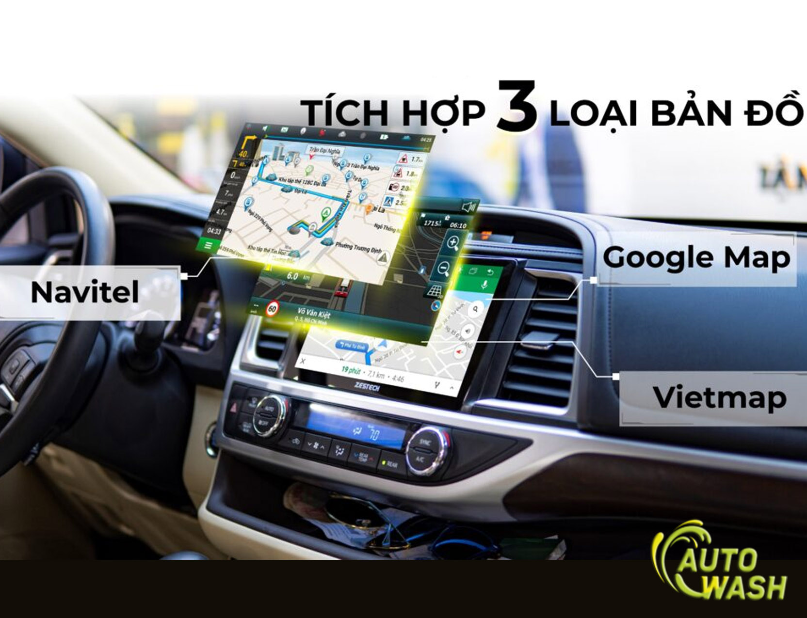 Màn hình ô tô Mazda MLK được tích hợp tới 3 bản đồ chỉ đường tốt nhất