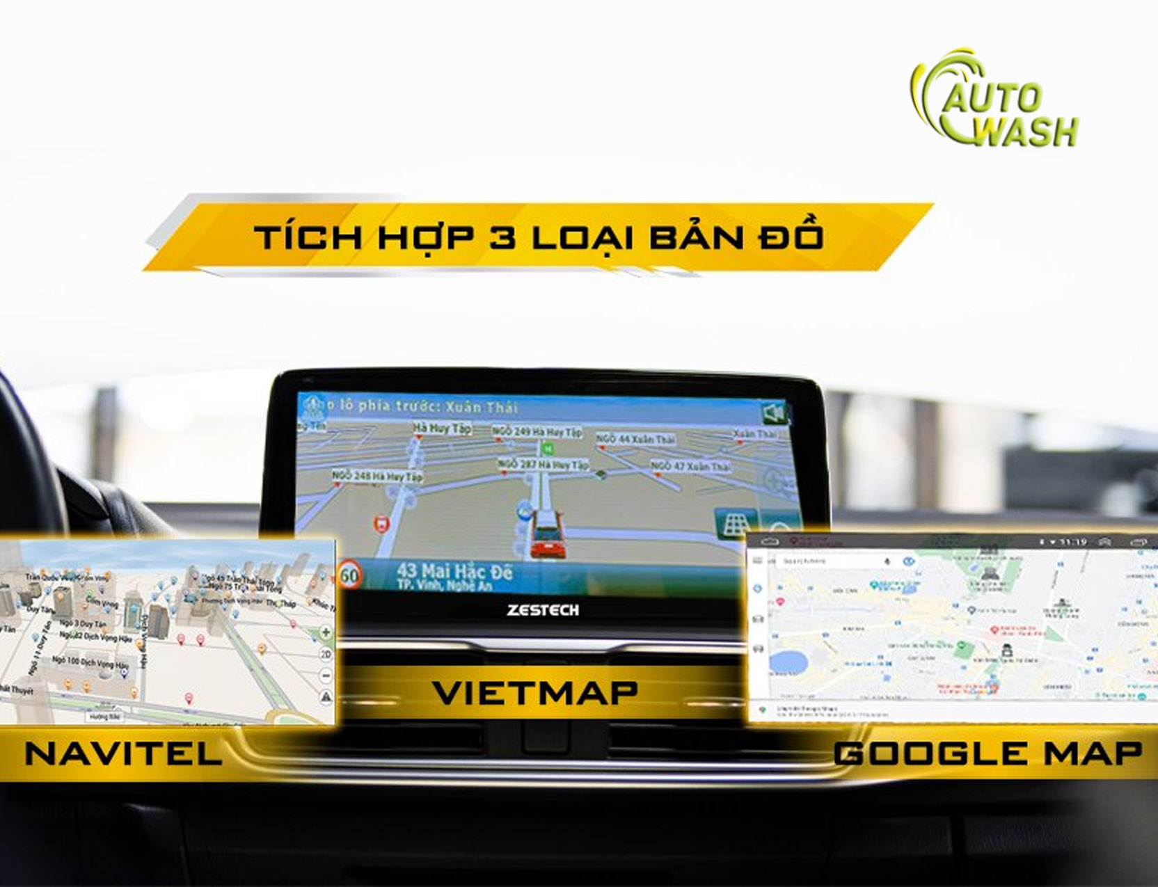 Màn hình ô tô Mazda MLK 360 được tích hợp tới 3 bản đồ chỉ đường tốt nhất