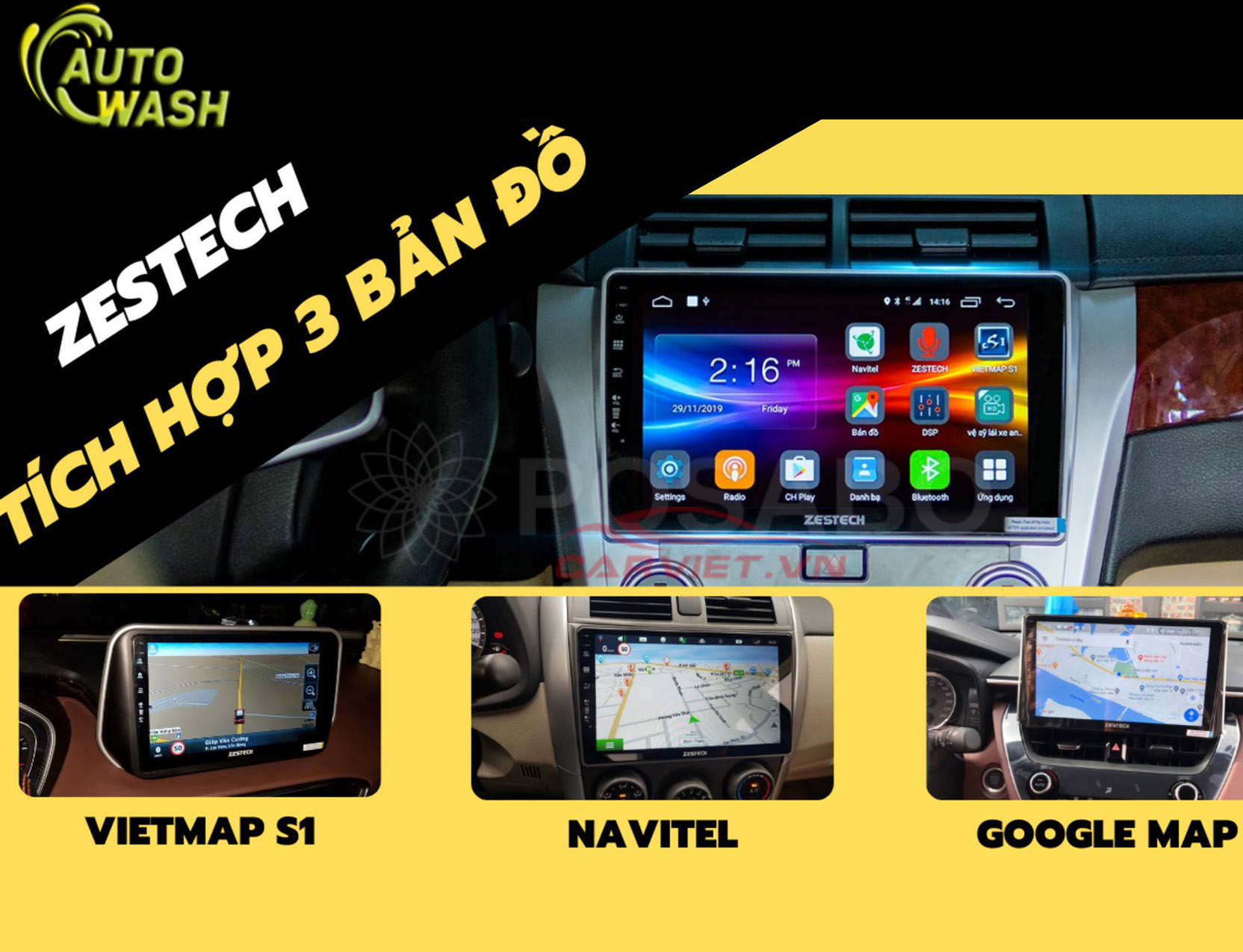 Màn hình android Zestech Z900 cũng tích hợp 3 loại bản đồ